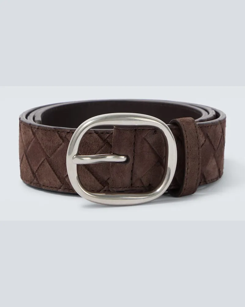 Bottega Veneta Gürtel Intrecciato aus Veloursleder Braun