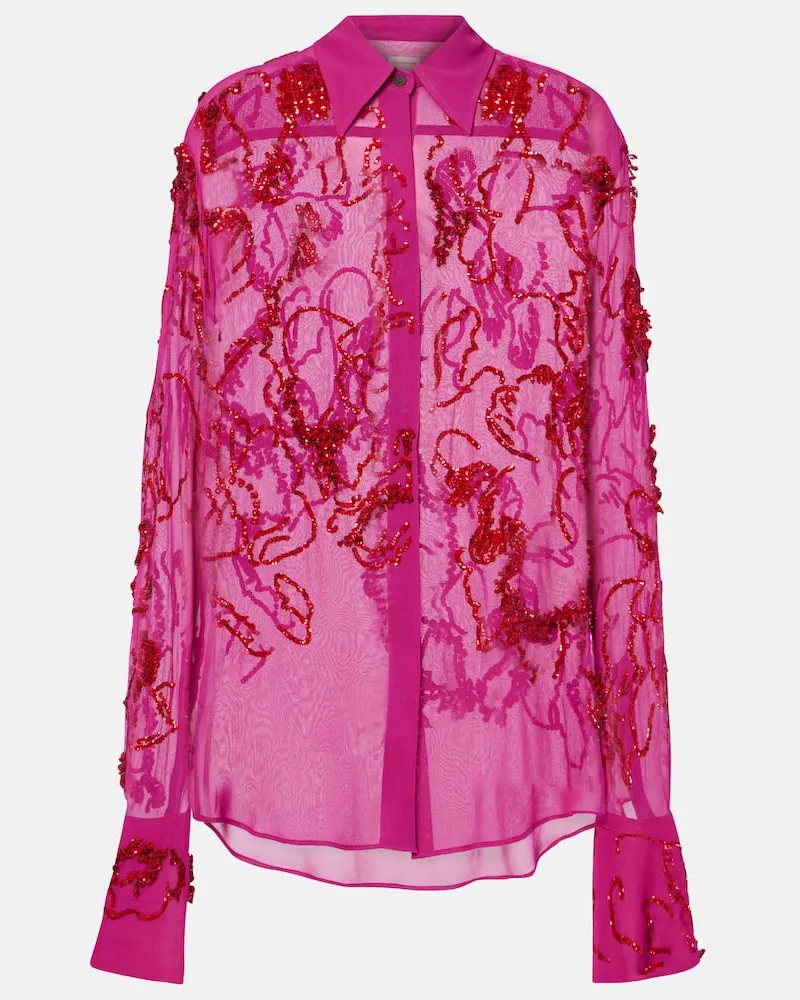 Dries van Noten Bluse aus Chiffon mit Pailletten Rosa