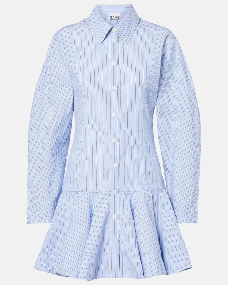 Ganni Hemdblusenkleid aus Baumwolle Blau