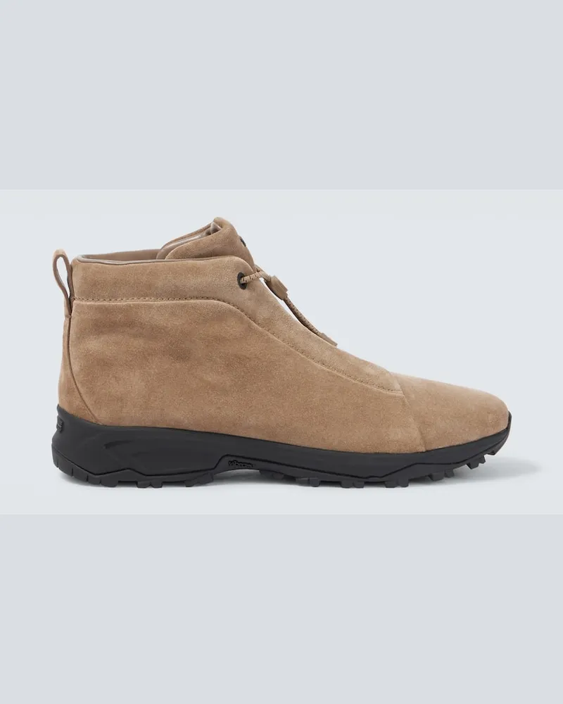 Ermenegildo Zegna Ankle Boots Triple Stitch Vetta aus Veloursleder Beige