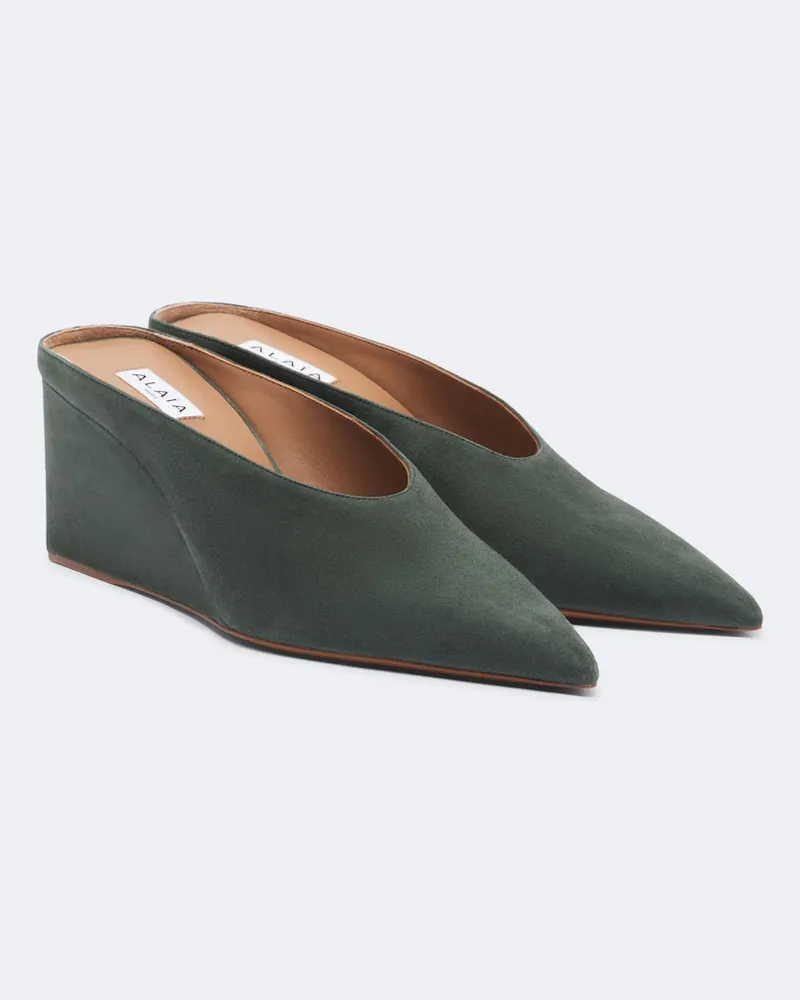 Alaïa Alaïa Wedge-Mules Cube aus Veloursleder Grün