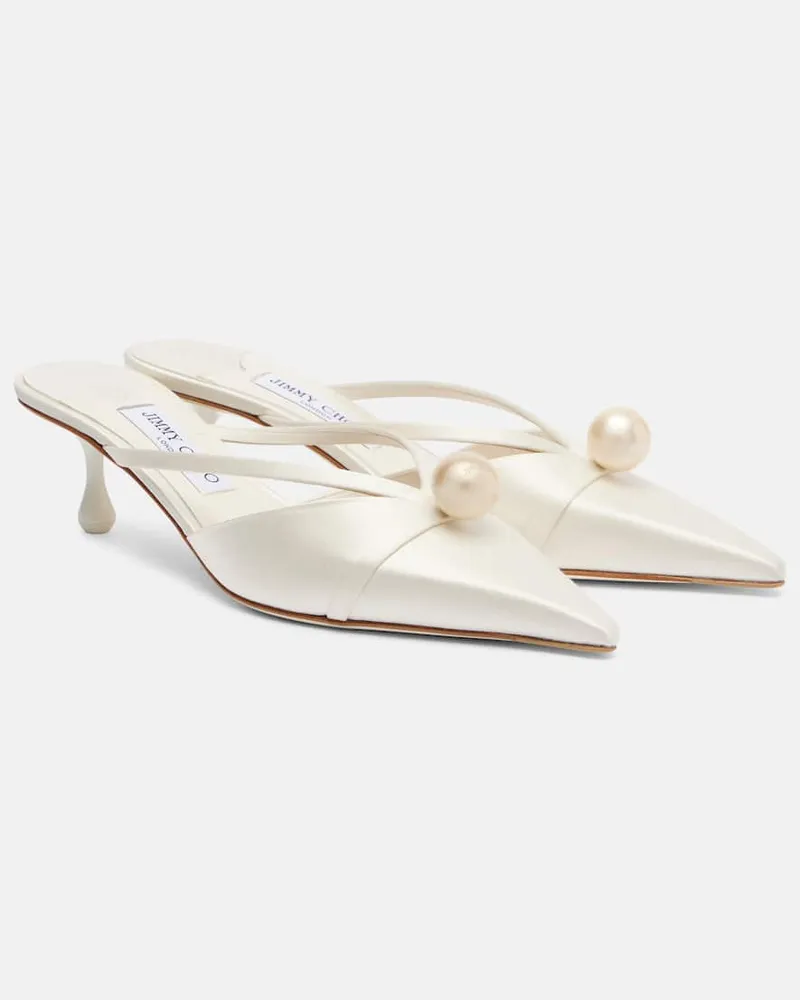 Jimmy Choo Bridal Mules Sana 50 aus Satin mit Kristallen Weiß