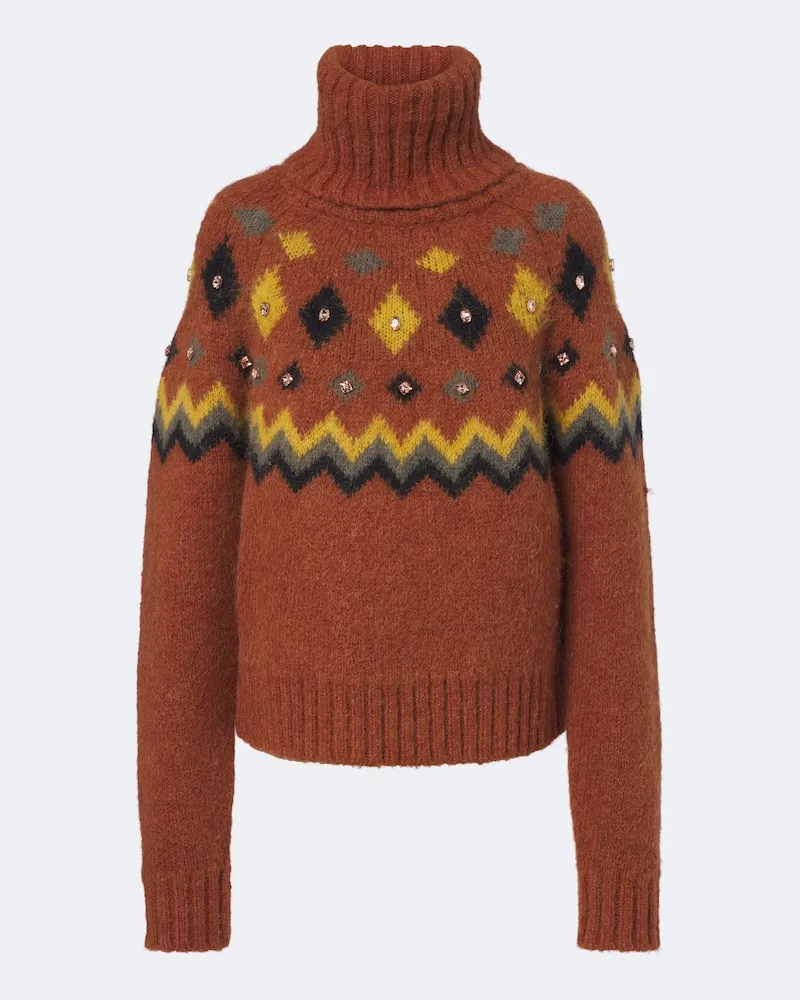 GOLDBERGH Verzierter Rollkragenpullover Hanashi aus Strick Braun