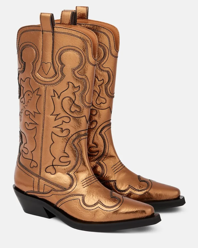 Ganni Stiefel Black Feminine aus Lederimitat Metallic