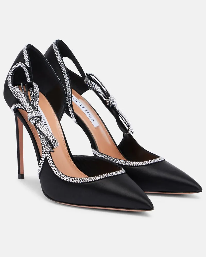 Aquazzura Verzierte Pumps Soave Crystal 105 aus Satin Schwarz