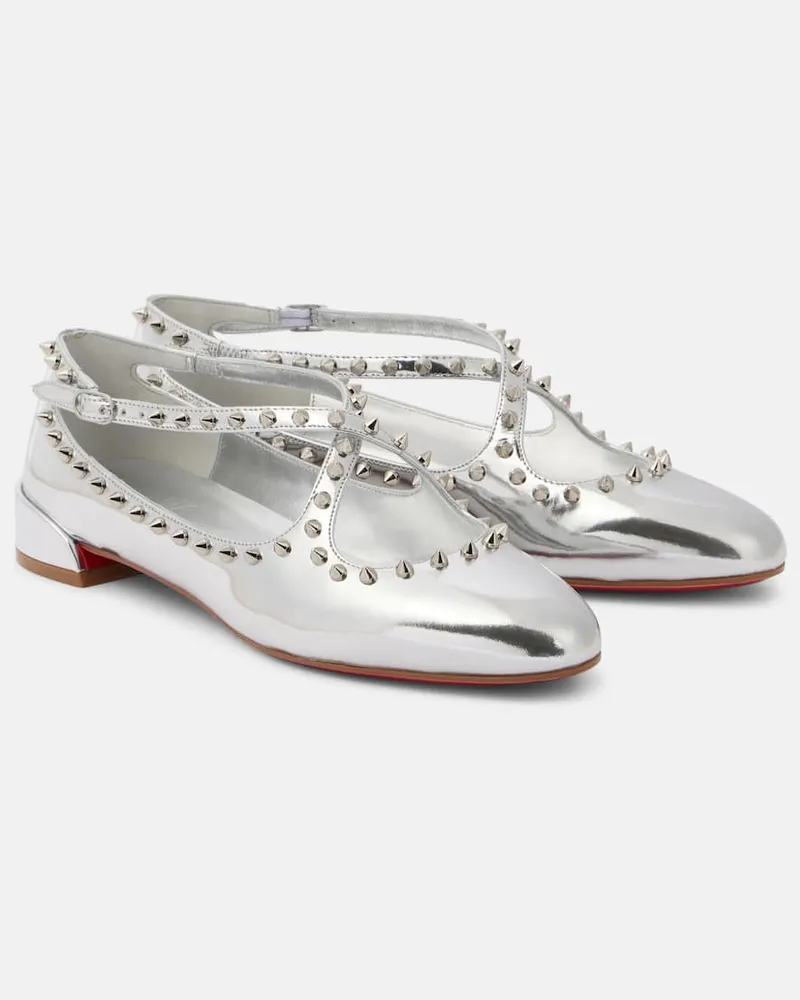Christian Louboutin Verzierte Ballerinas Pilouta Jane aus Leder Silber