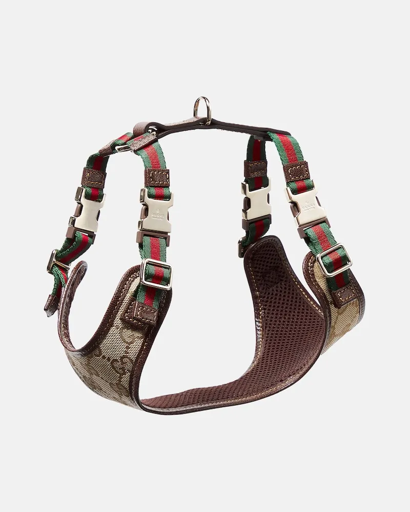 Gucci Geschirr für Hunde XS GG aus Canvas mit Leder Braun