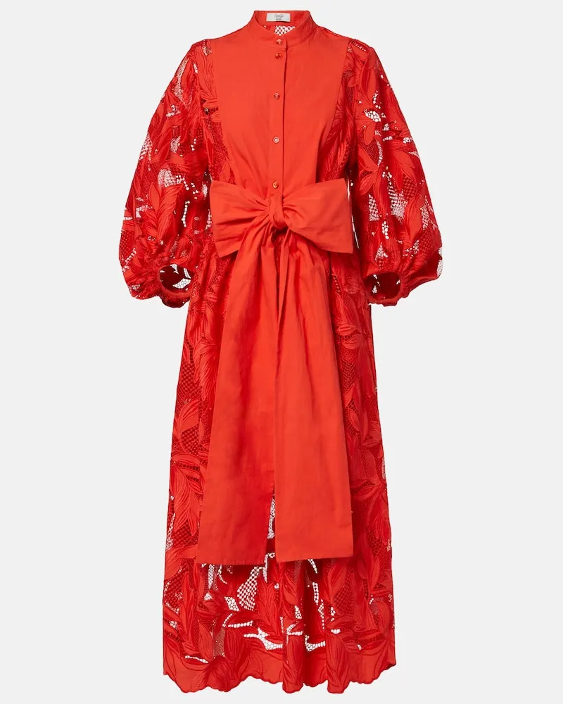 Erdem Besticktes Midikleid aus Mesh Orange