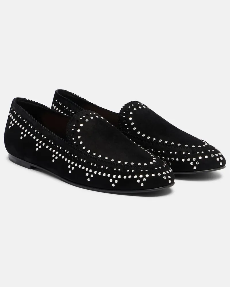 Aquazzura Verzierte Slip-Ons Skye aus Veloursleder Schwarz