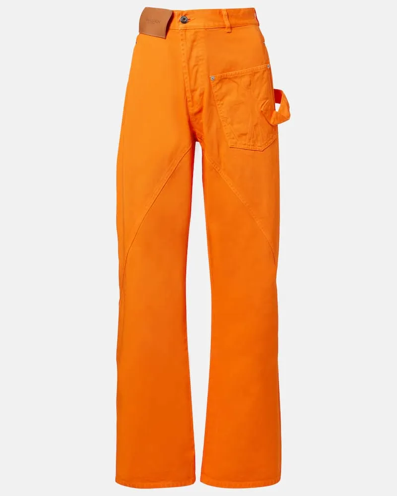 J.W.Anderson Bestickte High-Rise Straight Jeans Orange