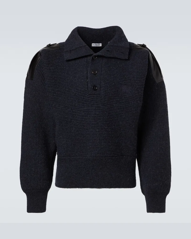 Burberry Polopullover aus einem Wollgemisch mit Leder Blau