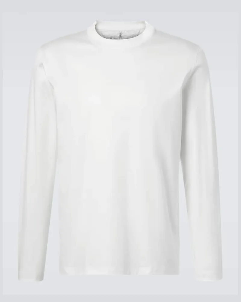 Brunello Cucinelli Longsleeve aus Baumwoll-Jersey Weiß