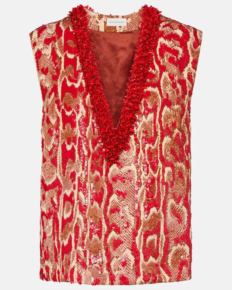 Dries van Noten Verziertes Top College Rot