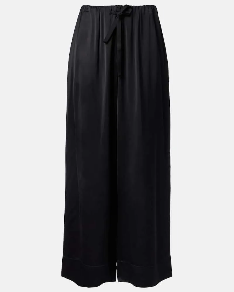 Totême Weite Hose aus Satin Schwarz