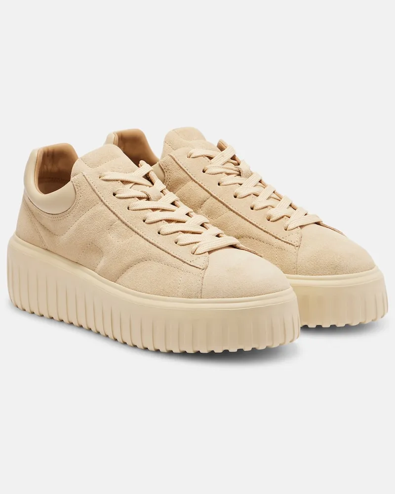 Hogan Plateau-Sneakers H-Stripes aus Veloursleder Beige