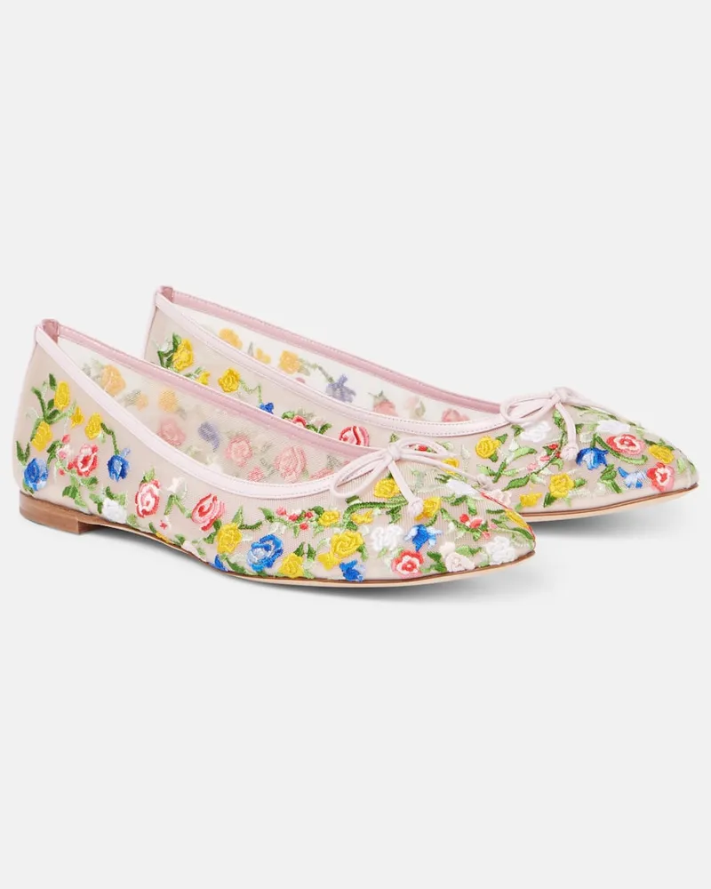 Manolo Blahnik Bestickte Ballerinas Verdino aus Mesh Pink