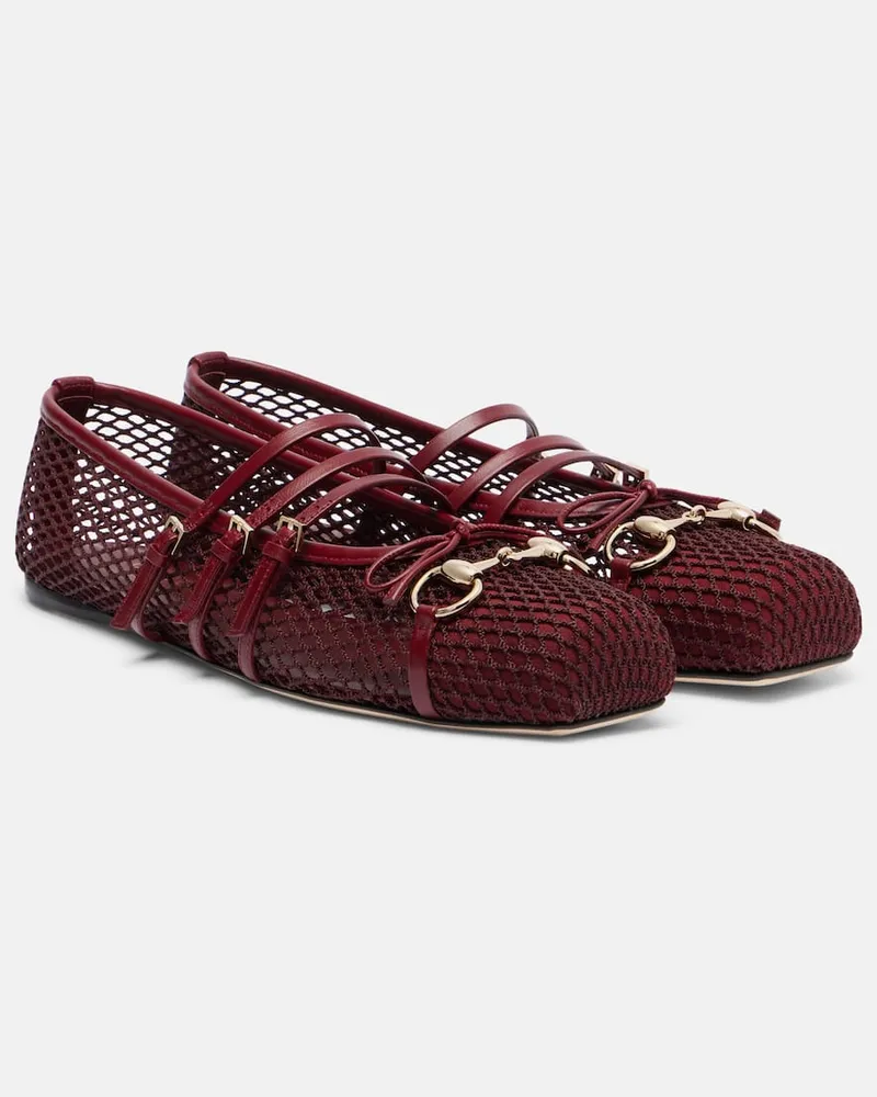 Gucci Ballerinas Horsebit aus Mesh und Leder Burgund