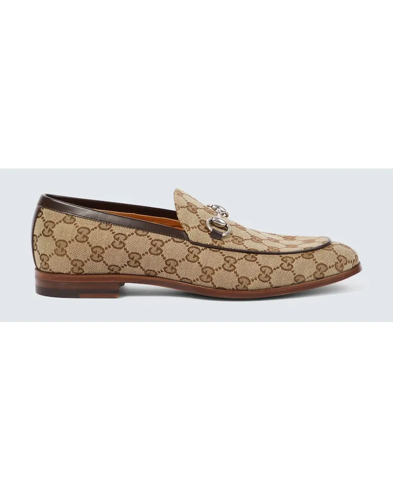 Gucci Loafers Horsebit GG aus Canvas mit Leder Beige