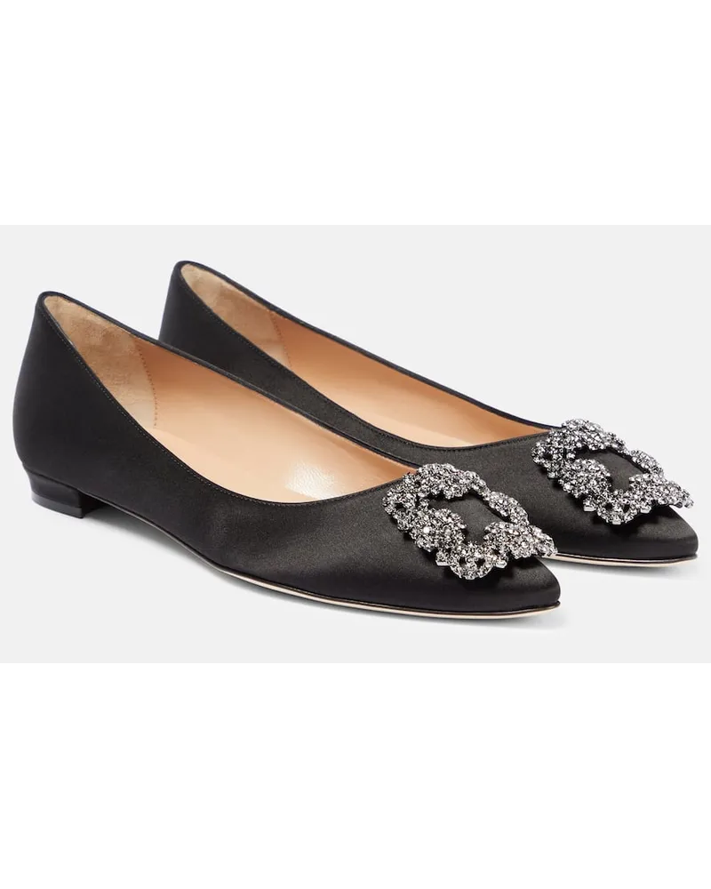 Manolo Blahnik Verzierte Ballerinas Hangisiflat aus Satin Schwarz