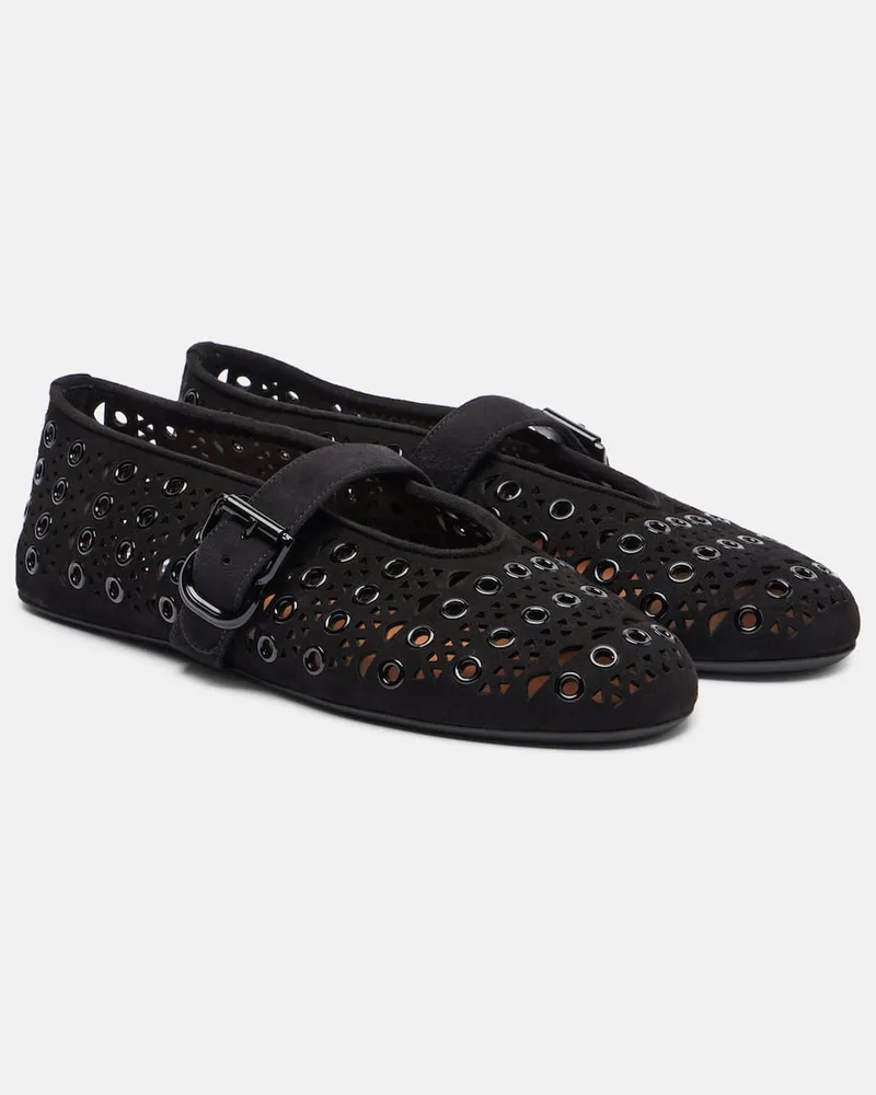 Alaïa Alaïa Verzierte Ballerinas aus Veloursleder Schwarz