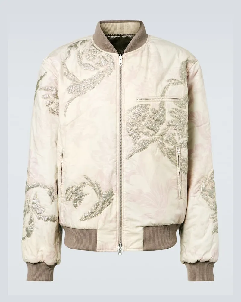 Dries van Noten Bestickte Bomberjacke aus Baumwolle Beige