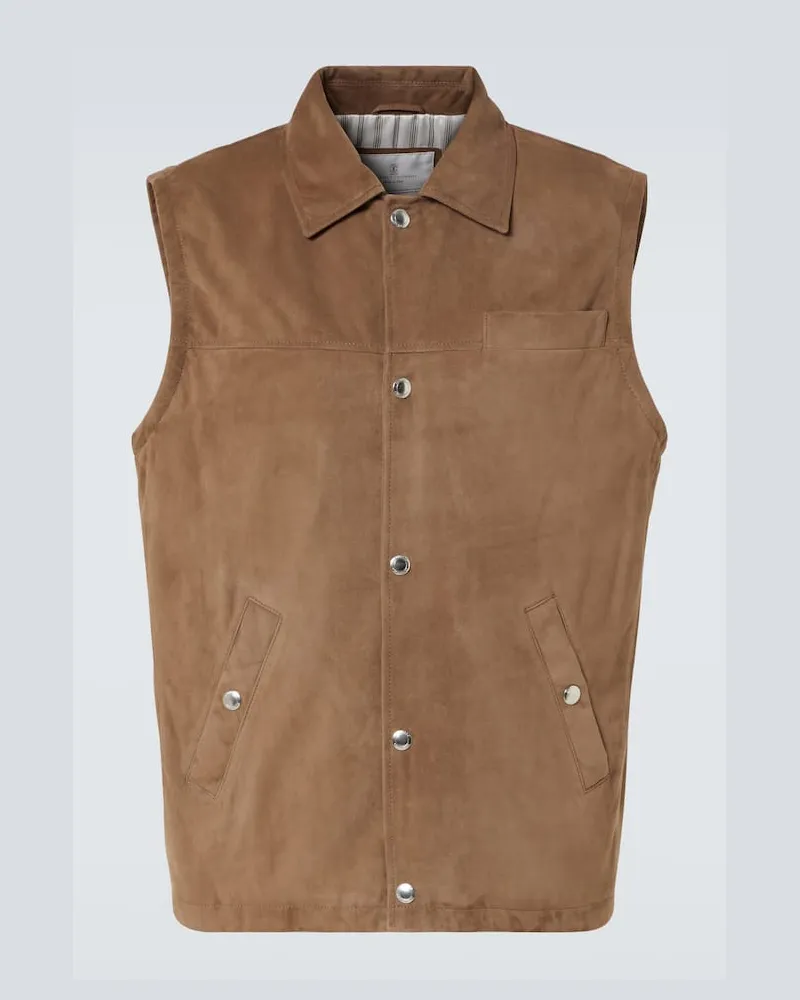 Brunello Cucinelli Weste aus Veloursleder Beige