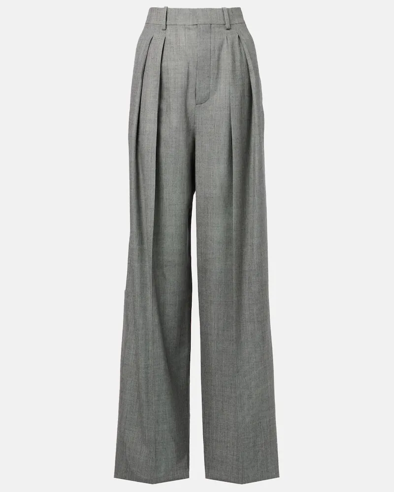 Saint Laurent Weite High-Rise-Hose aus Woll-Twill Grau