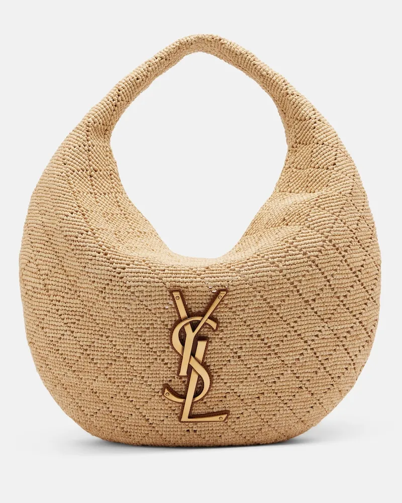 Saint Laurent Schultertasche Icare aus Raffiabast Beige