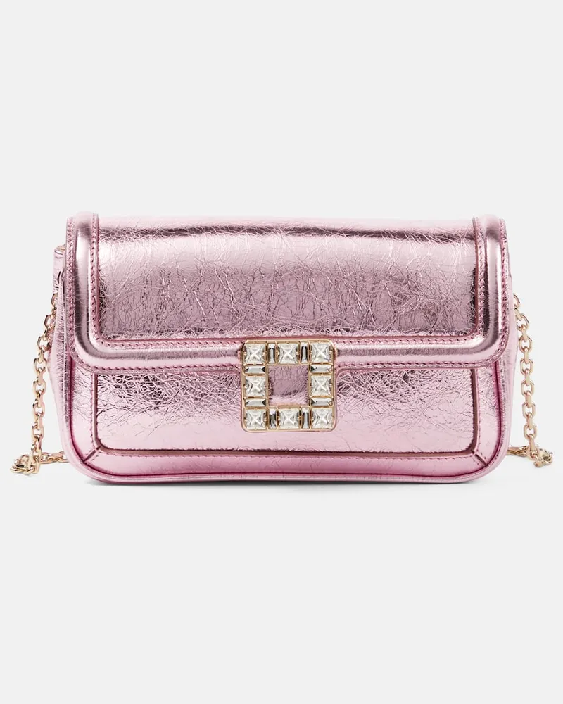 Roger Vivier Verzierte Schultertasche Jeu de Fille aus Metallic-Leder Rosa