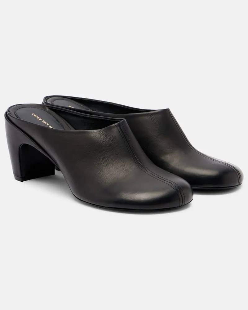 Dries van Noten Mules 65 aus Leder Schwarz