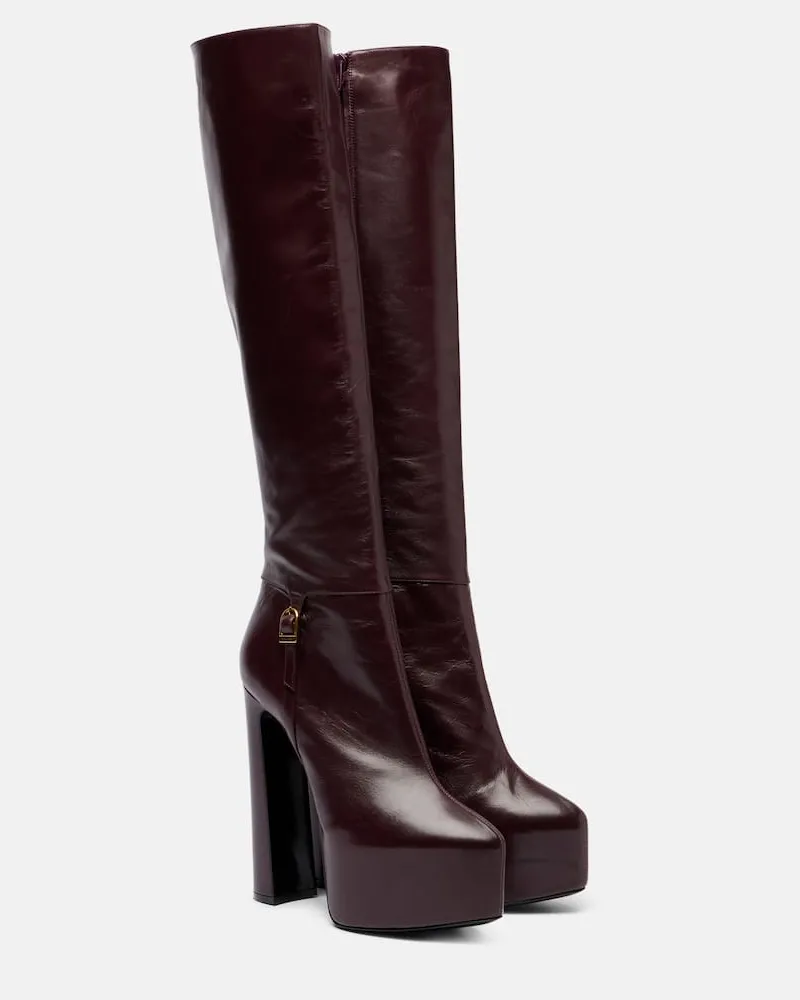 Saint Laurent Plateaustiefel Nico aus Leder Burgunderrot