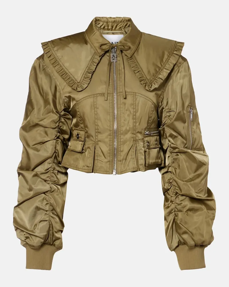 Ganni Cropped-Bomberjacke Grau