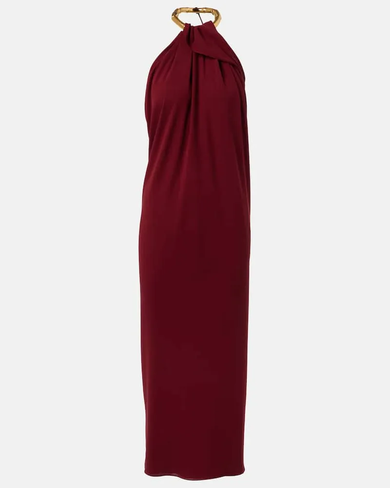 Gucci Verziertes Midikleid aus Seide Rot