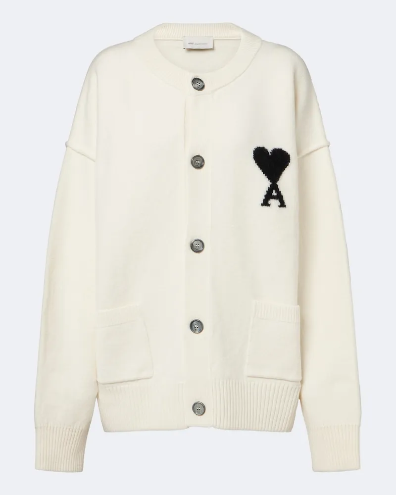 AMI Paris Cardigan Ami de Coeur aus Schurwolle Weiß
