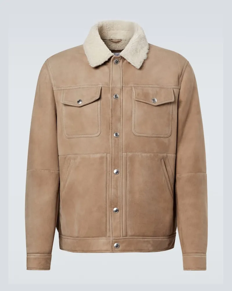 Brunello Cucinelli Jacke aus Veloursleder mit Shearling Braun