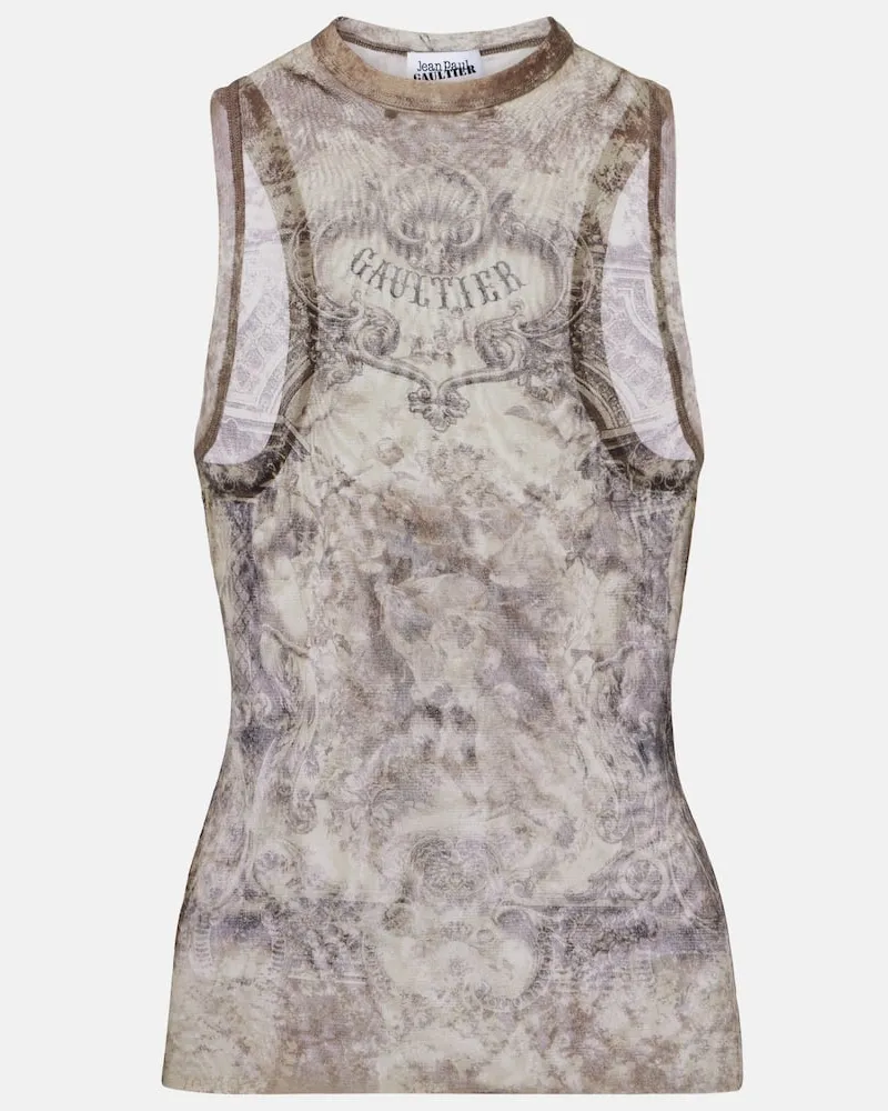 Jean Paul Gaultier Bedrucktes Top Medaillon aus Mesh Beige