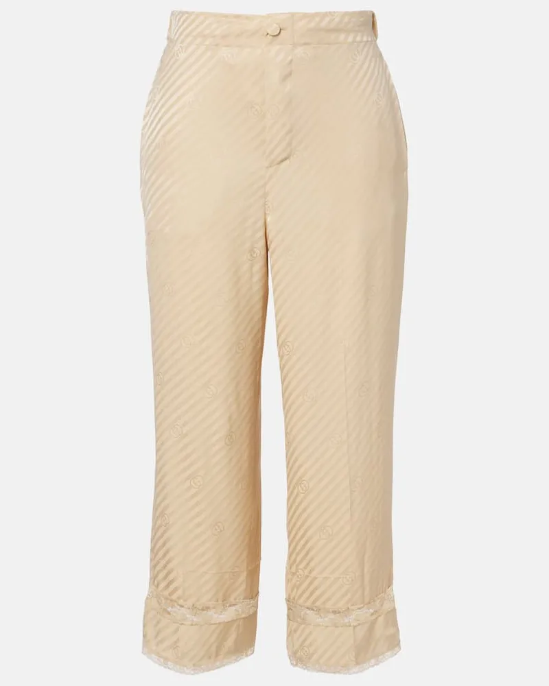 Gucci Weite Cropped-Hose GG aus Seiden-Jacquard Beige