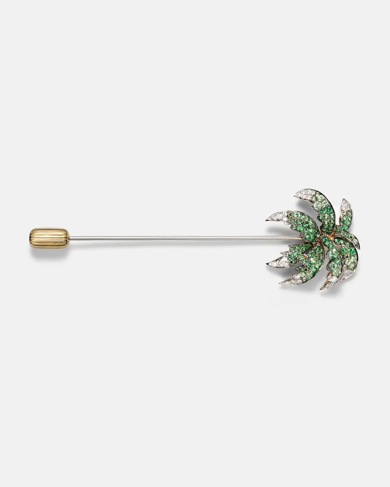 Yvonne Léon Yvonne Léon Brosche Palmier aus 9kt Gelbgold mit Diamanten und Tsavoriten Grün