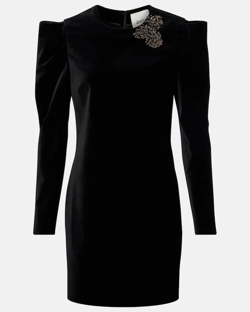 Isabel Marant Verziertes Minikleid Danee aus Samt Schwarz