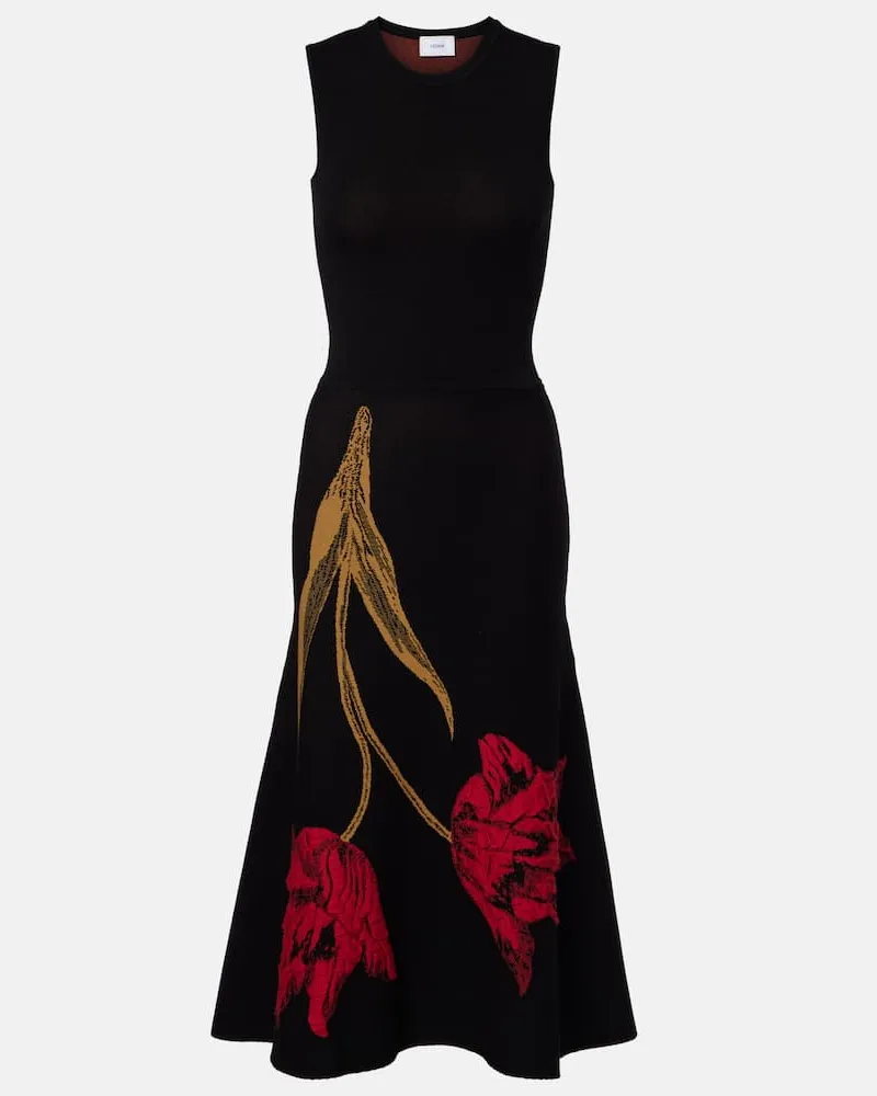 Erdem Midikleid aus Jacquard Schwarz