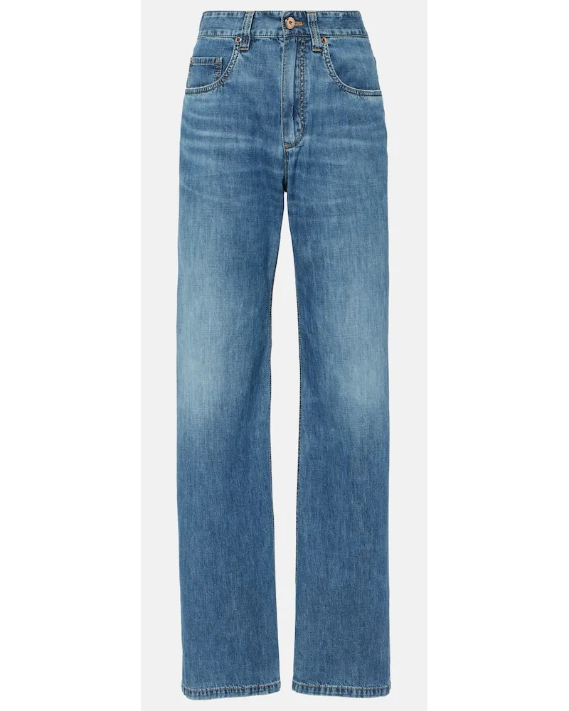 Brunello Cucinelli High-Rise Straight Jeans Blau
