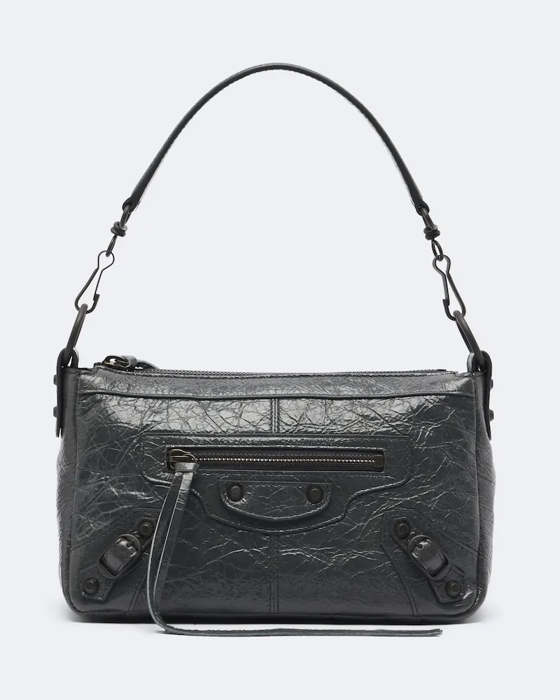 Balenciaga Schultertasche Le City Moto Mini aus Leder Grau