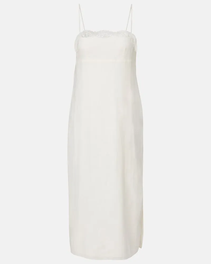 Posse Midikleid Darya aus Leinen und Baumwolle Weiß