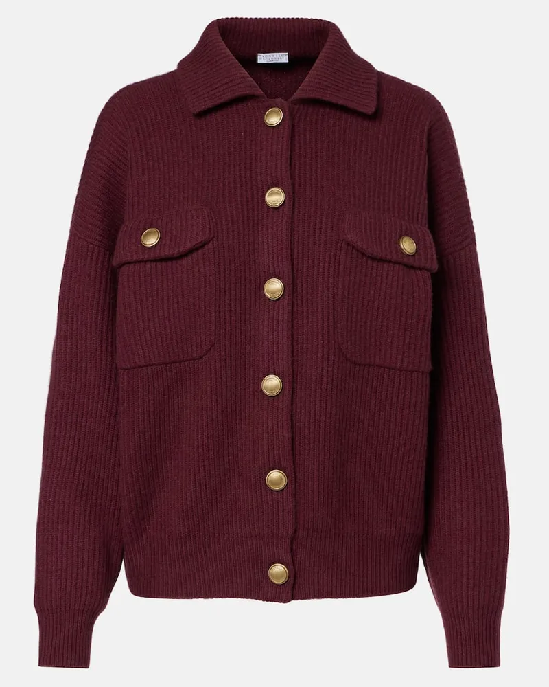 Brunello Cucinelli Cardigan aus Wolle, Kaschmir und Seide Burgunderrot