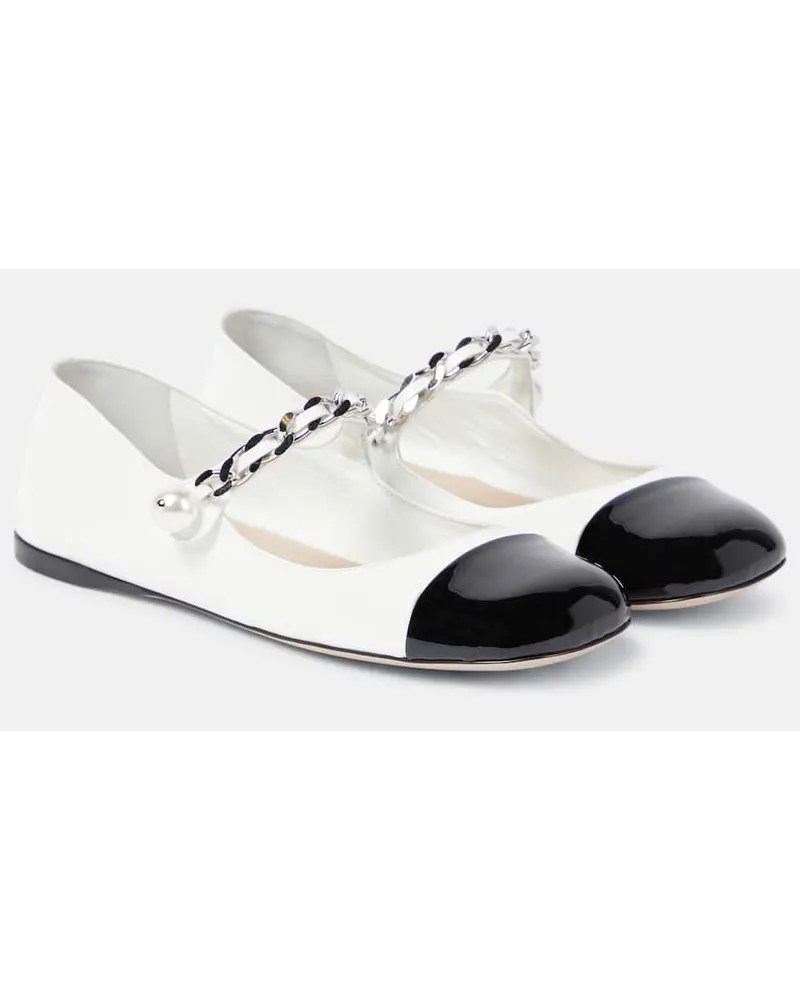 Miu Miu Verzierte Ballerinas aus Leder Weiss