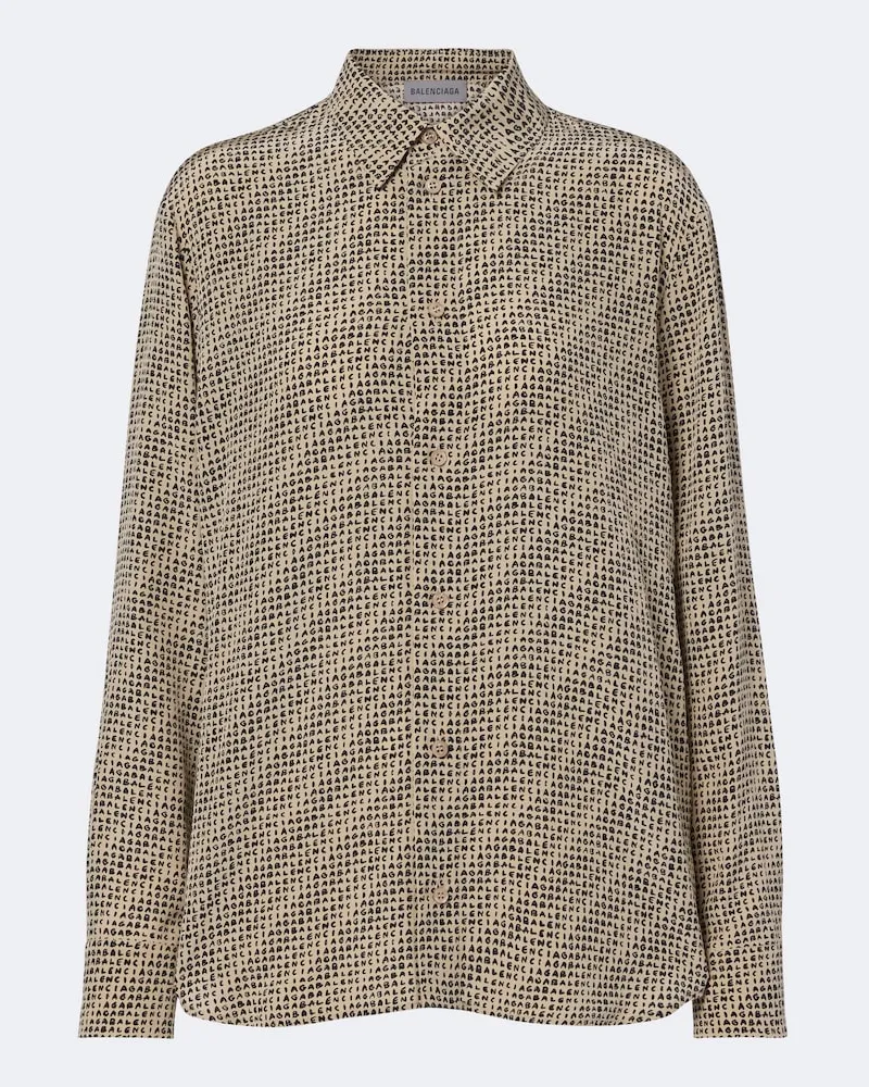 Balenciaga Bedrucktes Hemd aus Seide Beige