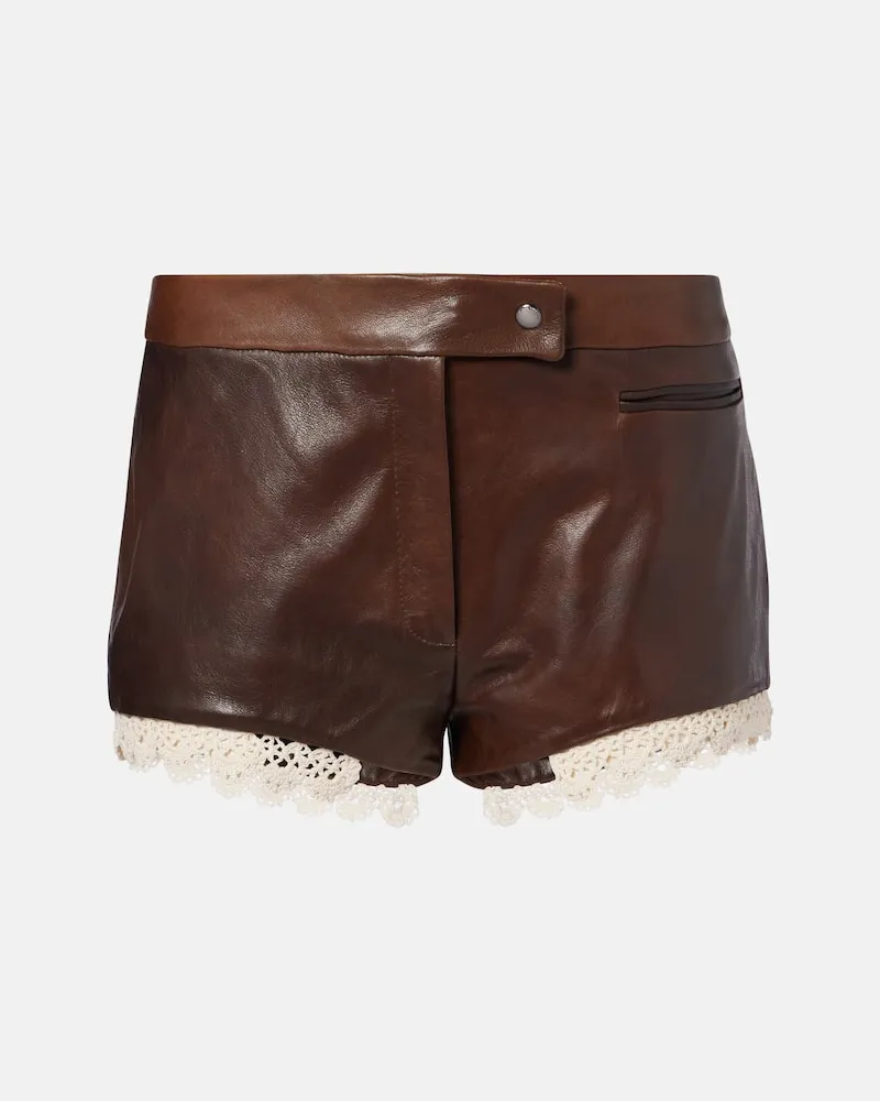 Magda Butrym Shorts aus Leder mit Häkelstrick Braun