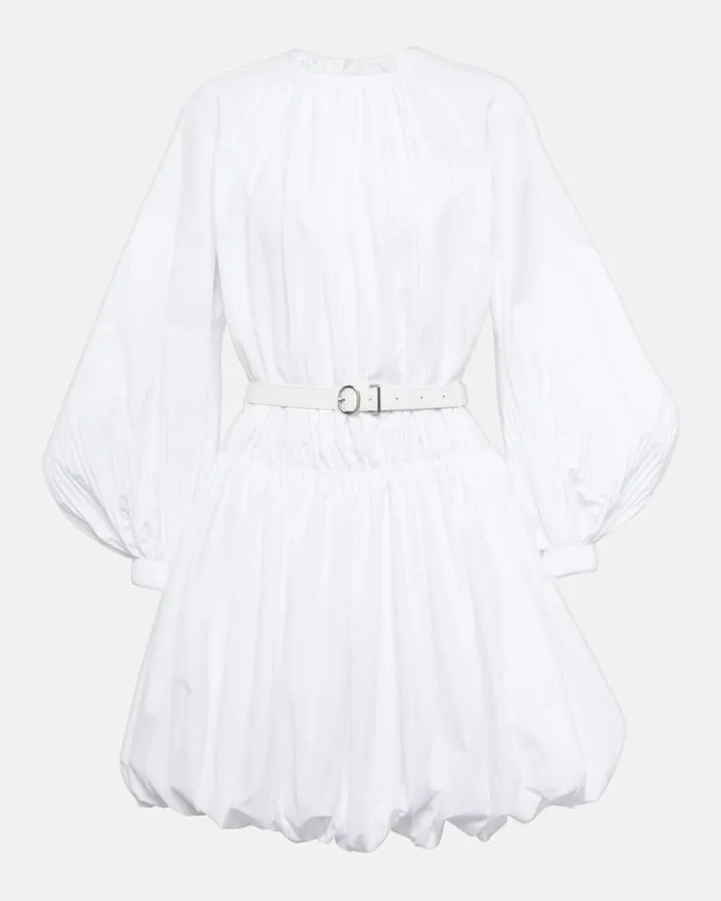 Jil Sander Minikleid aus Baumwollpopeline mit Leder Weiã