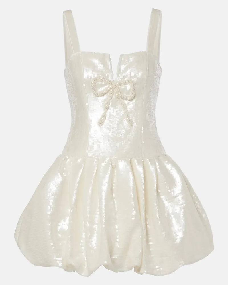 Self-Portrait Bridal Minikleid mit Pailletten und Zierperlen Weiß