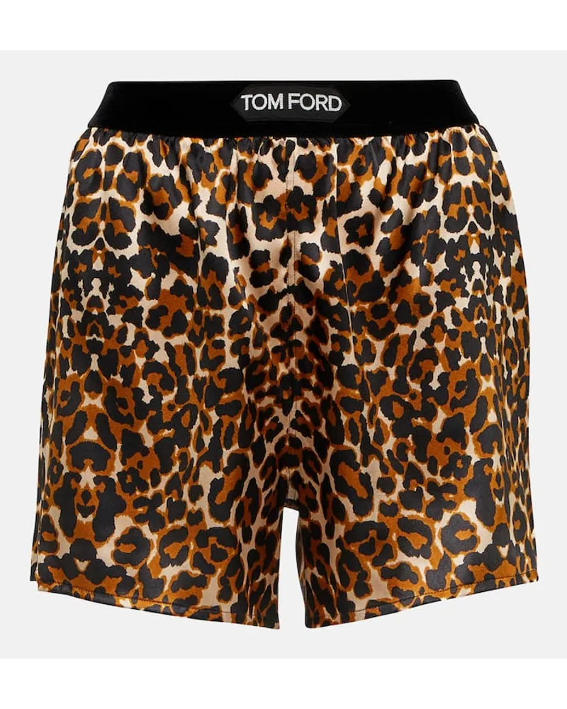 Tom Ford Bedruckte Shorts aus einem Seidengemisch Braun